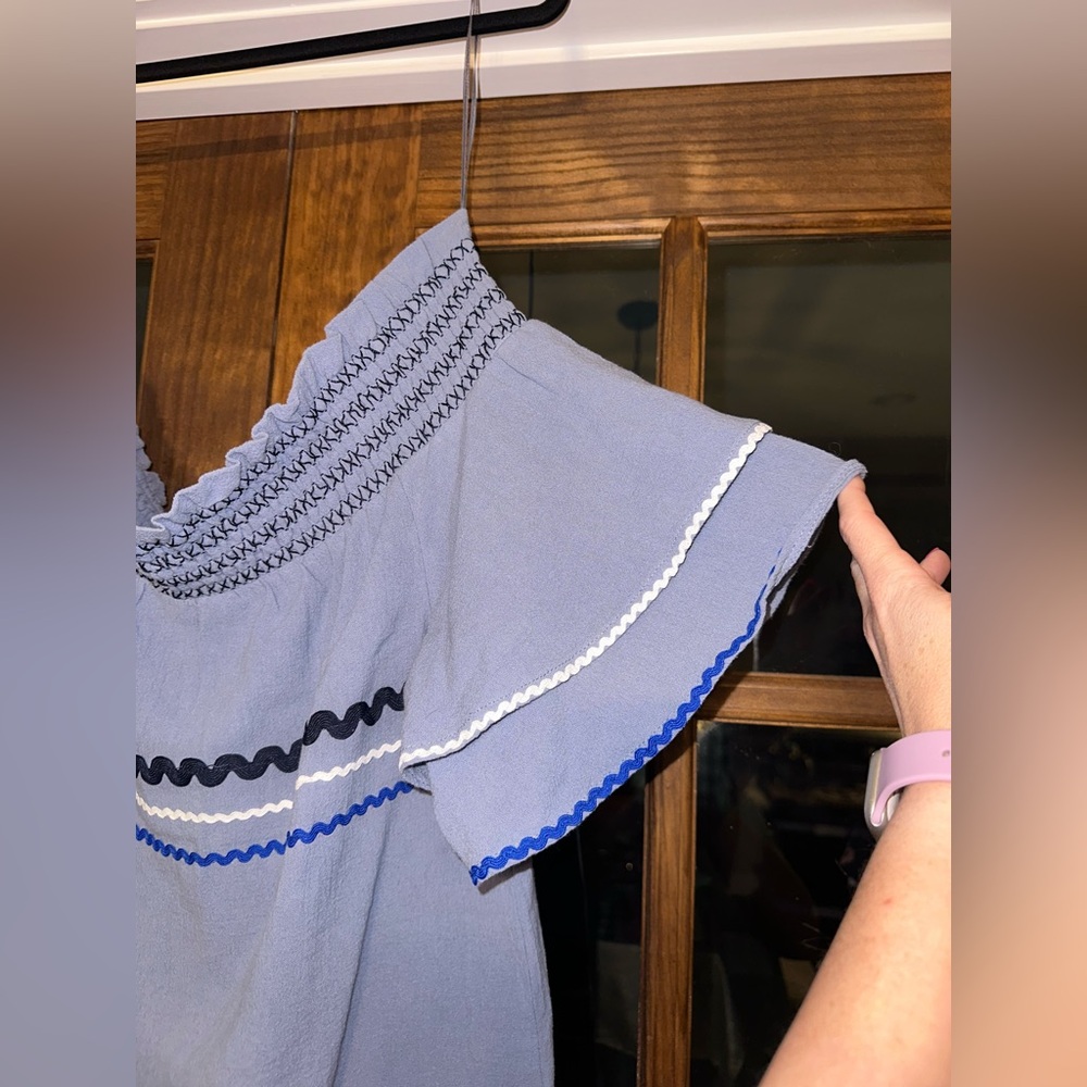 EUC Mudpie Size Large Off the Shoulder Blue Boutique Dress - Picture 5 of 10